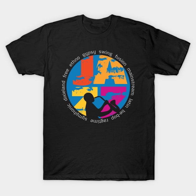 Jazz Sax Player and Jazz Genres T-Shirt by jazzworldquest